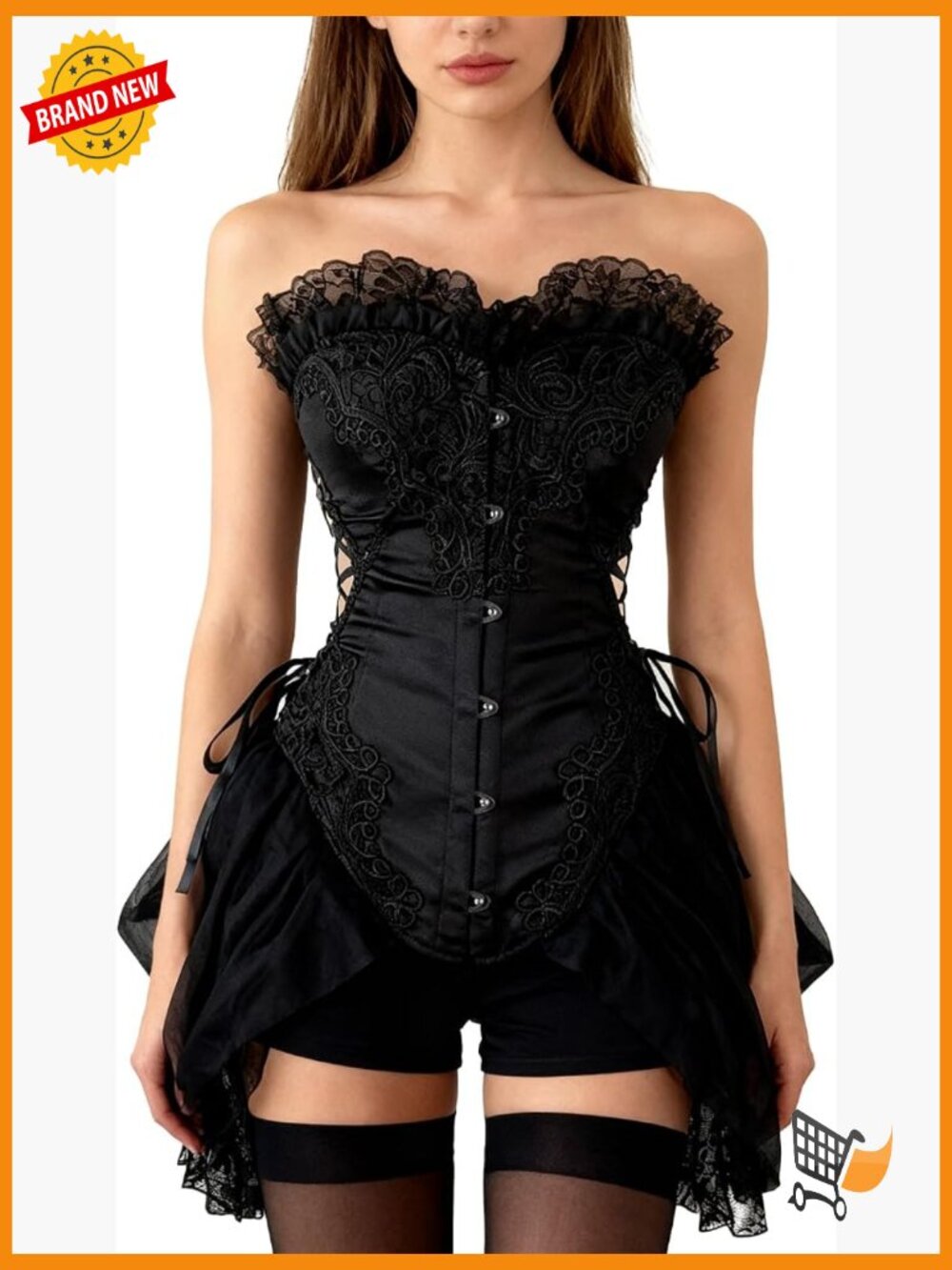Sexy Corset Bustier Dress Gothic Victorian Cosplay Party Outfit with Sweetheart